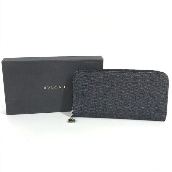 BVLGARI BVLGARI BVLGARI logo Long wallet Zip Around Long Wallet Denim blue